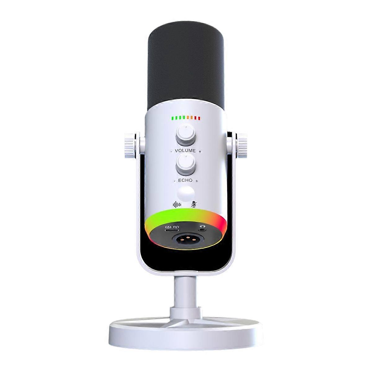 USB Dynamic Microphone RGB Gaming Microphone Computer Condenser MIC for Podcast Gaming Live Streaming White