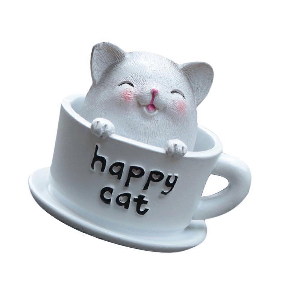 Creative Cat Figurines Teacup Cat Statue for Office Decoration 4Pcs White