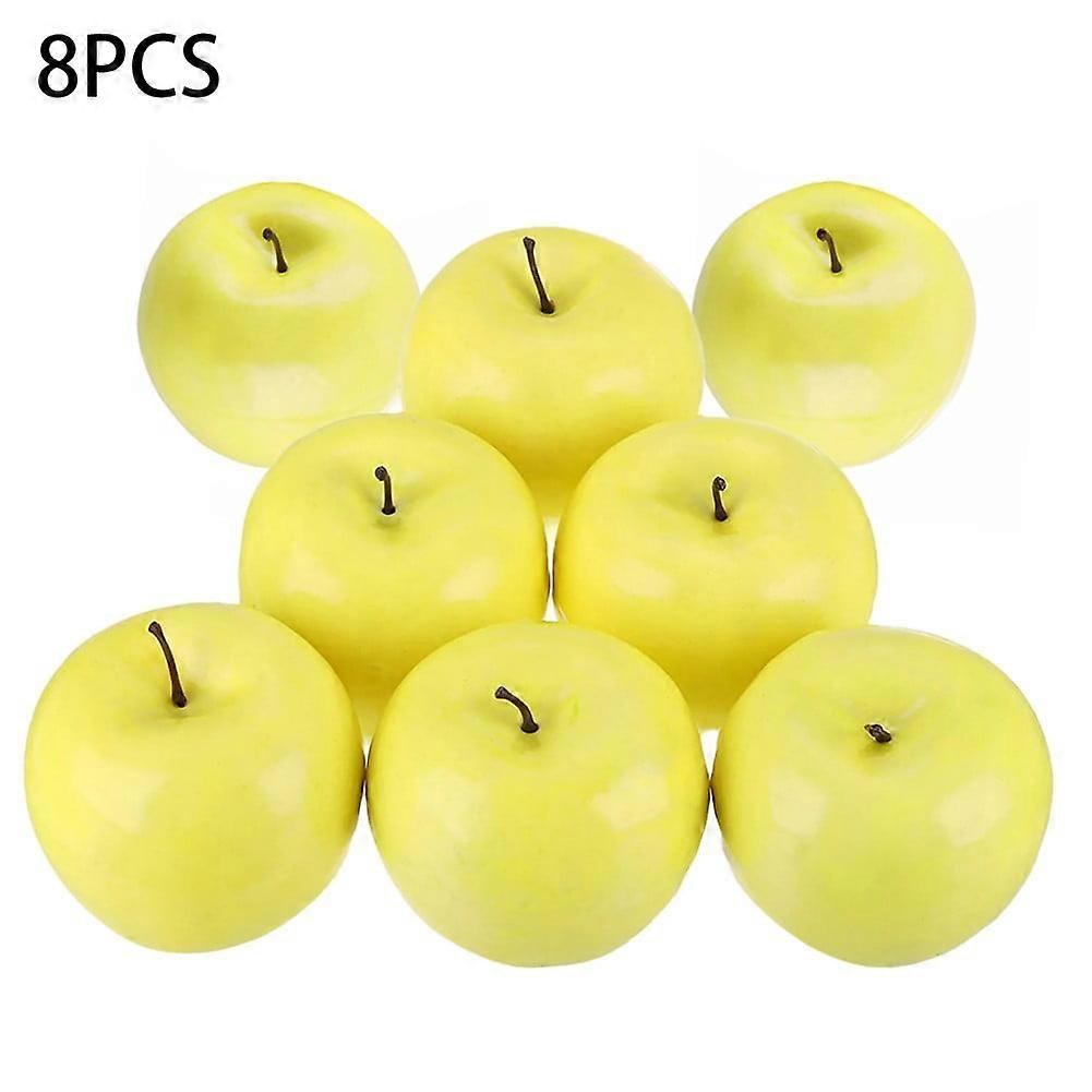 8Pcs Yellow Artificial Apples Fake Fruit Lifelike Apples Table Kitchen Decor