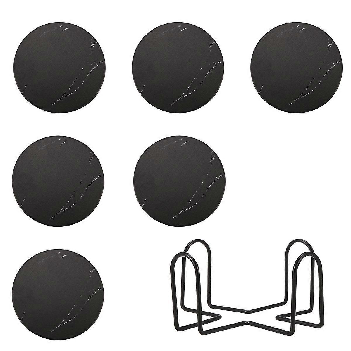 Coasters for Drinks, Ceramic Stone Coaster Set with Metal Black