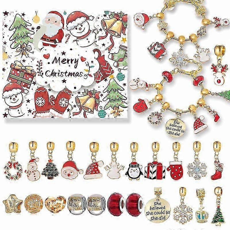 Christmas Advent Calendar, Girls Christmas 24 Days Countdown Calendar DIY Charm Bracelet Blind Box, 22 Charm Beads,B