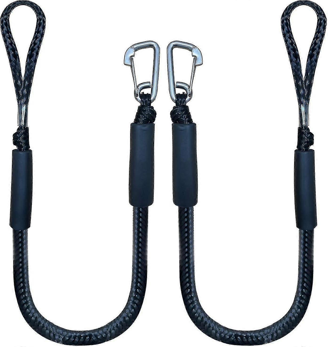 Bungee Dock Line With Hook , Black Mooring Rope For Boat 4 Ft 2 Pack & Black