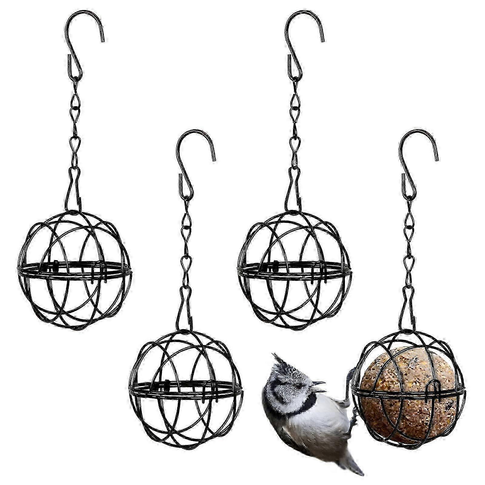 4 Pcs Fat Ball Feeders Hanging Bird Feeder Metal Fat Ball Bird Holder with 4 S-shaped hooks for Outdoor Garden