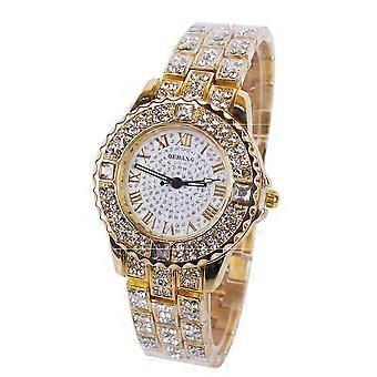 Mujer Moda Damas Reloj Cristal Diamantes Rhinestone Relojes Cuarzo Reloj de Pulsera (dorado)
