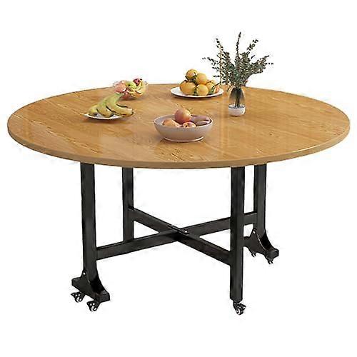 Mobile Folding Dining Table With Wheels Round Expandable Brown 130x75 cm For Small Spaces Home Office
