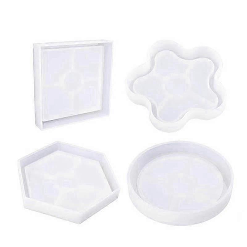 2025 Resin Molds Coaster Silicone Molds for Resin Epoxy Casting Molds 4 Pcs Shapes with Flowers and Bead