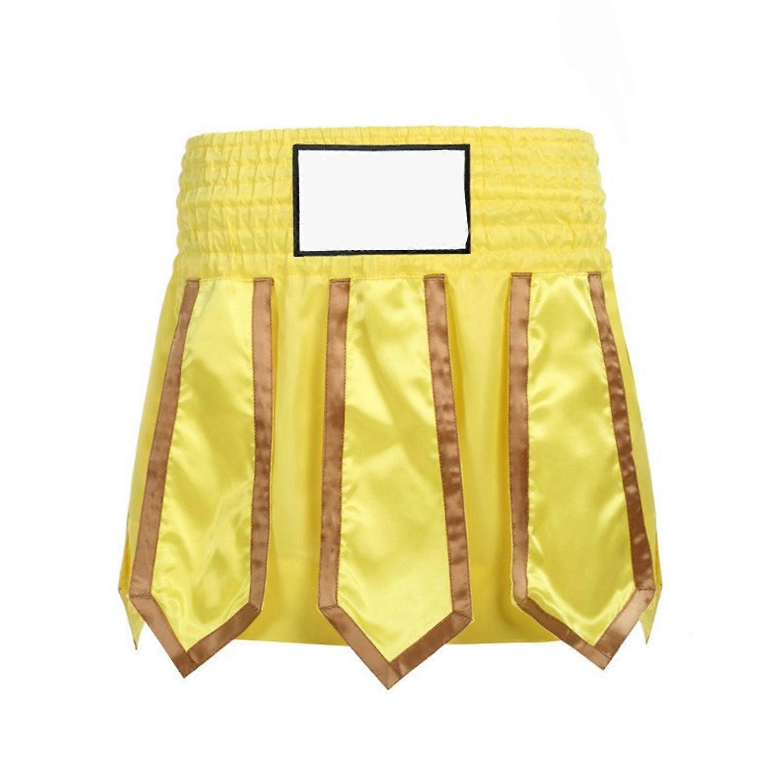 Tear Resistant Training Shorts Enhances Mobility Polyester Boxing Trunks For Kickboxing And Muay Thai  Yellow XL