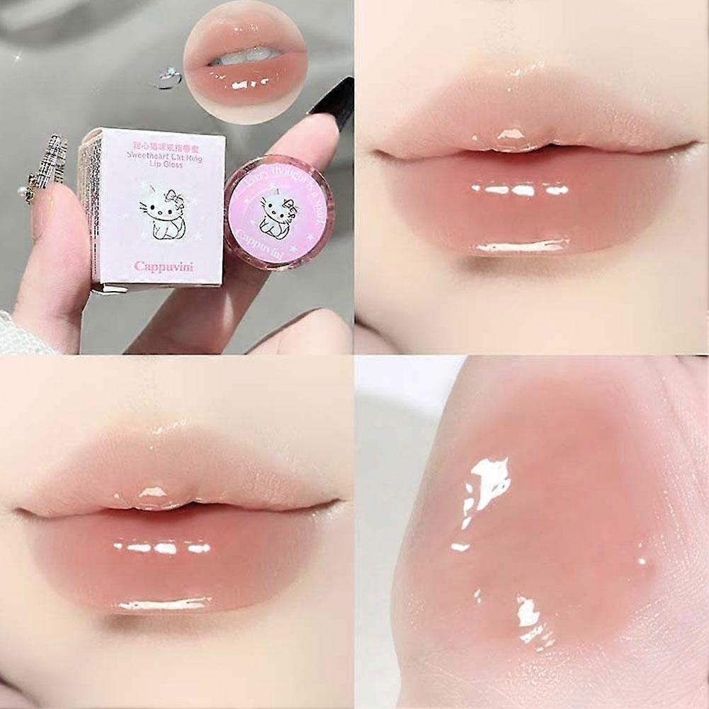 Lightweight Hydrating Cat Ring Lip Gloss with Natural Luminous Glow and Portable Design