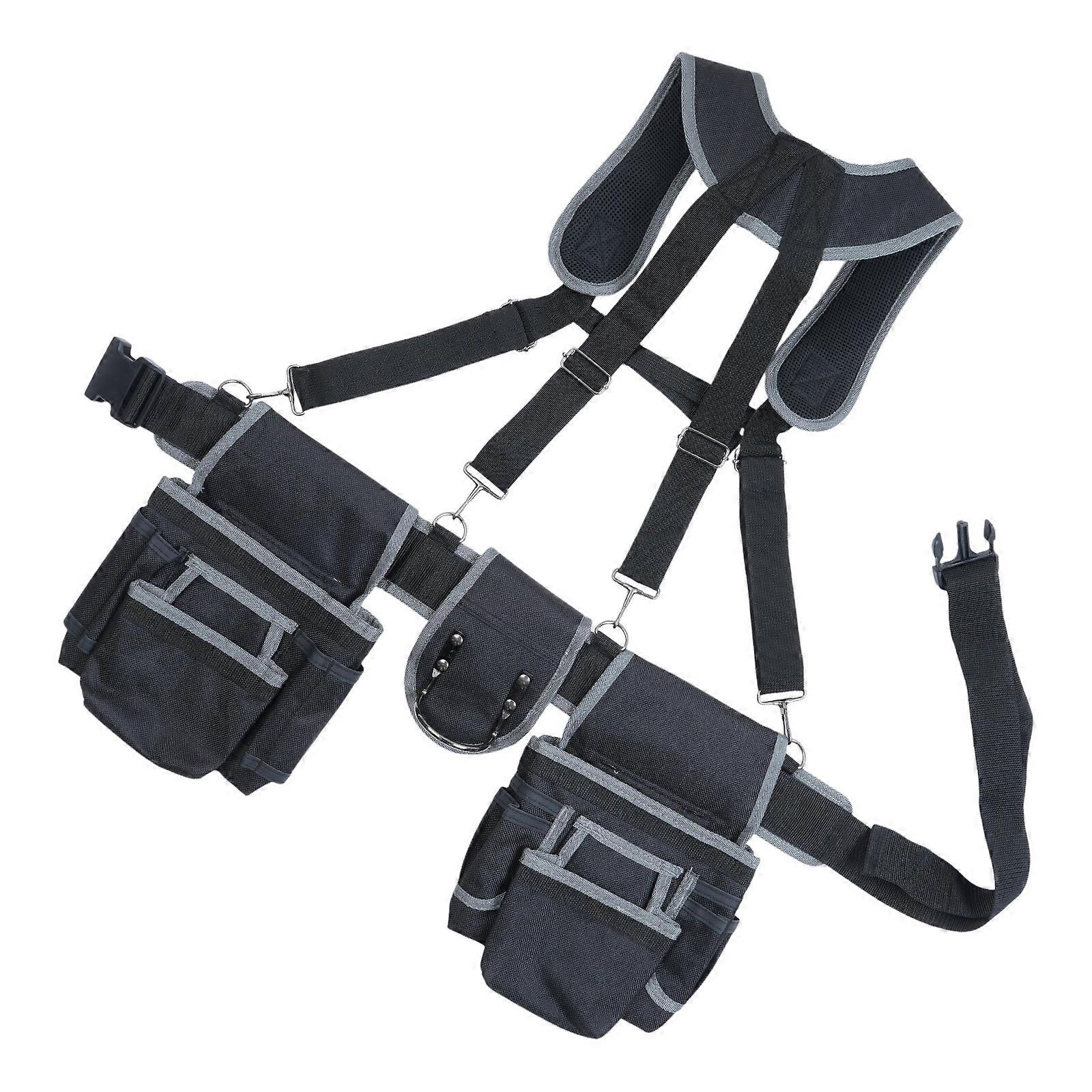 תיק מותן מתכוונן לכלי עבודה לגברים עם כתפיות וכיסים מרובים לחשמלאים, נגרים וגננים אפור