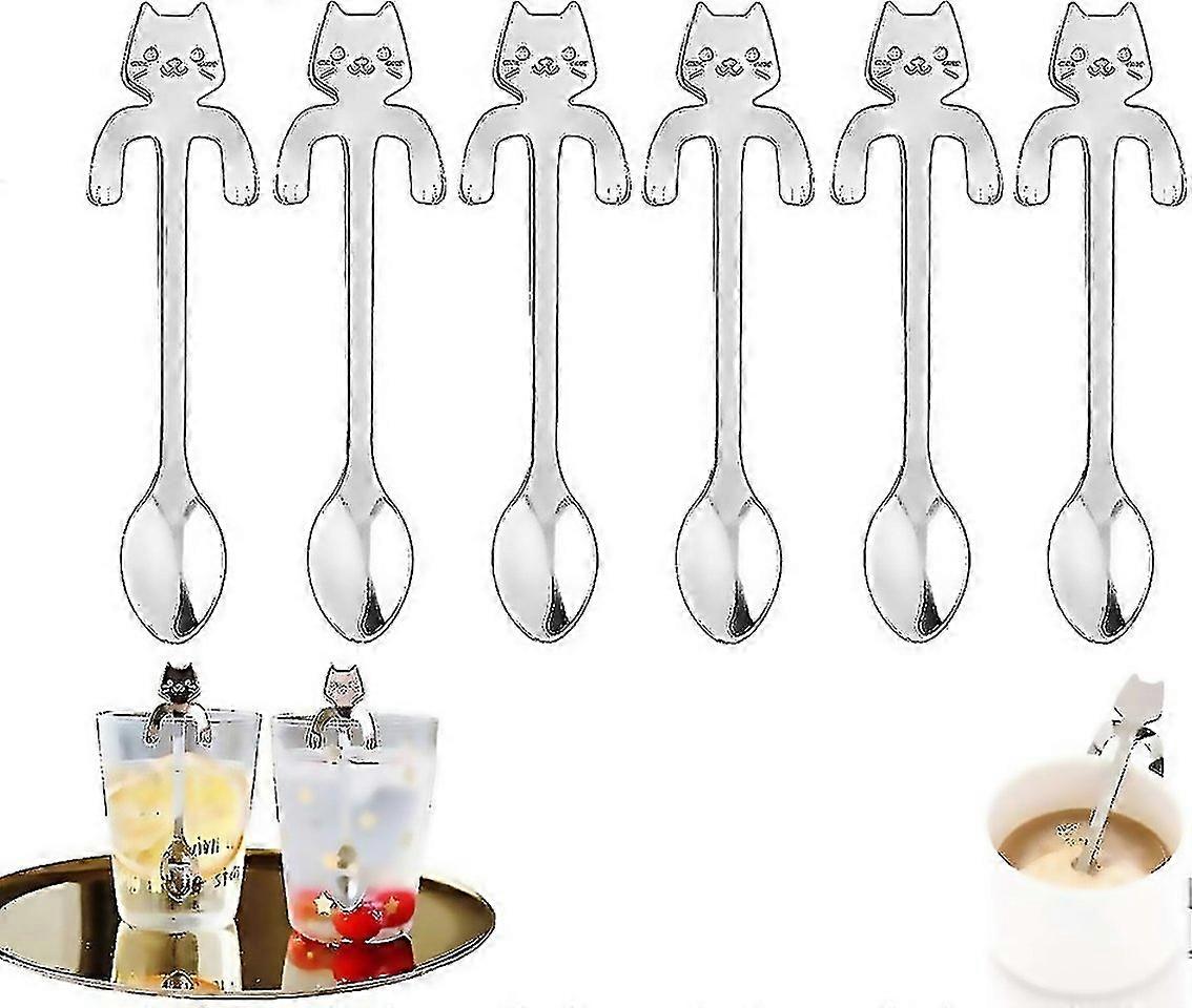 For 6 Pcs Cat Hanging Design Tea Spoon Dessert Spoon