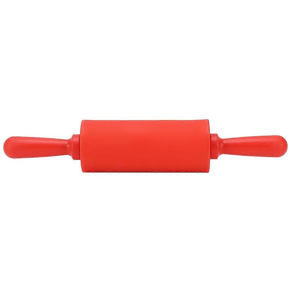 New NOn stick Silicone Rolling Pin Pastry Dough Roller Baking Tool with Plastic Handle Red