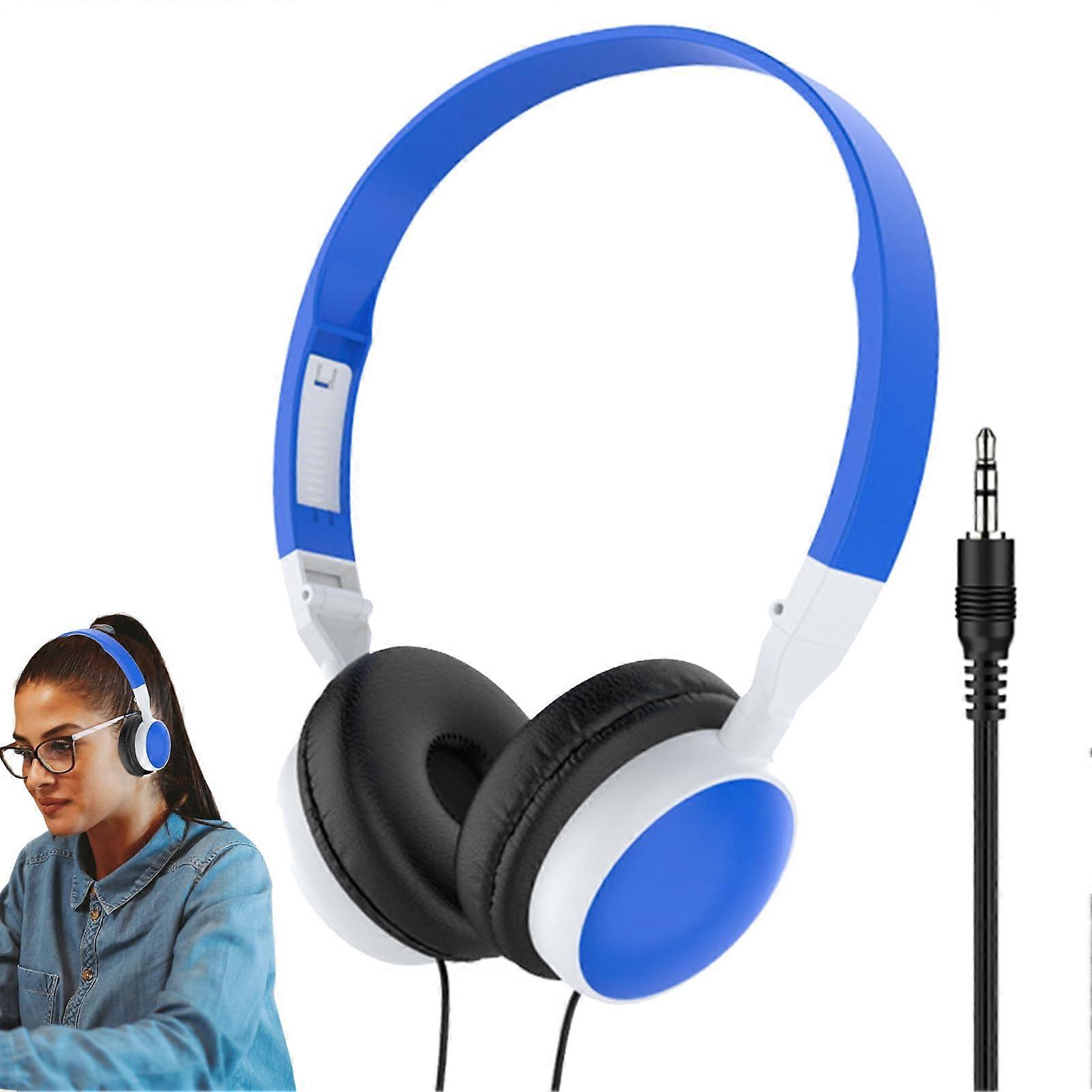 Wired Headset OverEar Foldable NoiseCanceling Headphones Compatible With Mobile Phones & Tablets Light Blue