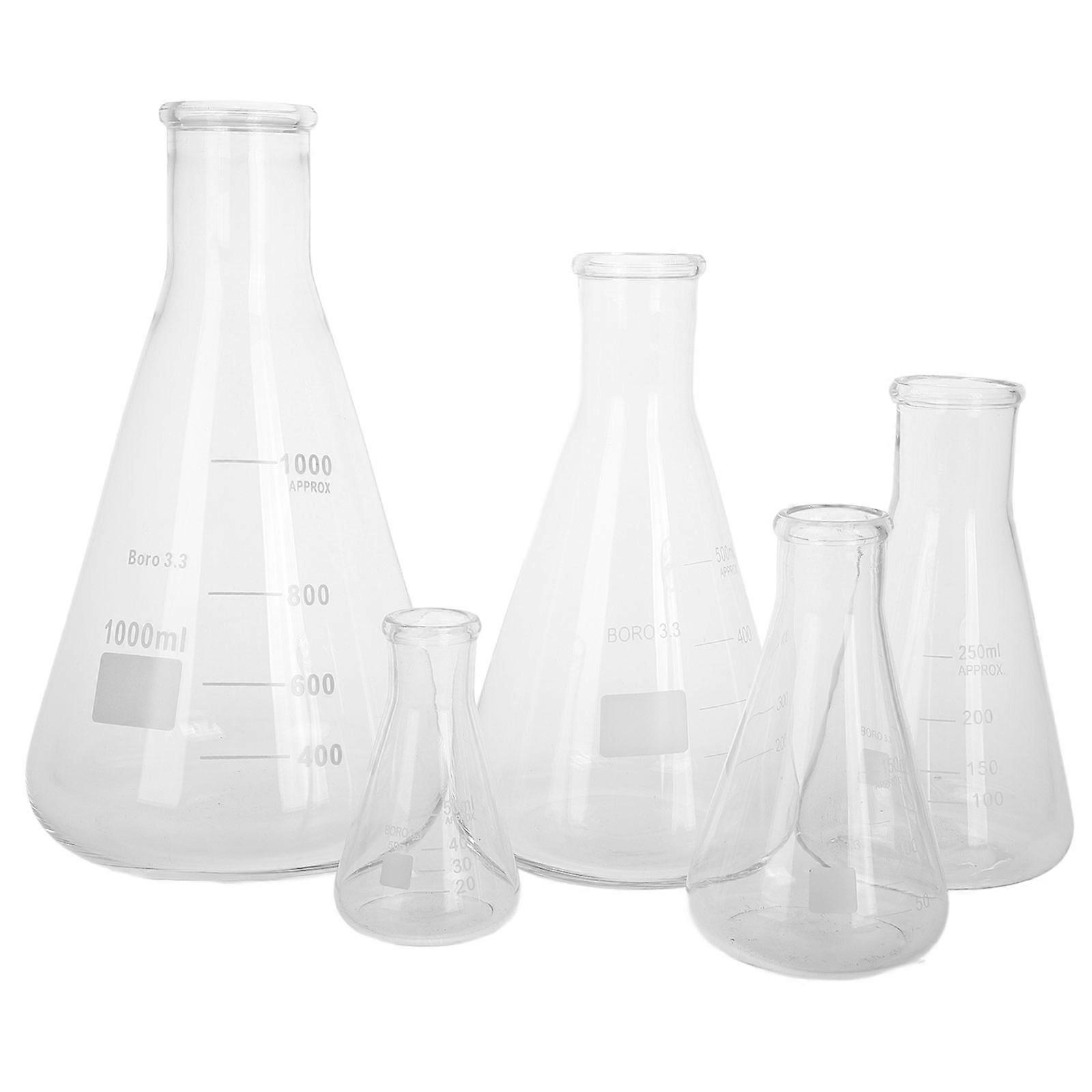 Conical Flask Lab Glassware Borosilicate Material for Experiment Use 5Pcs Set