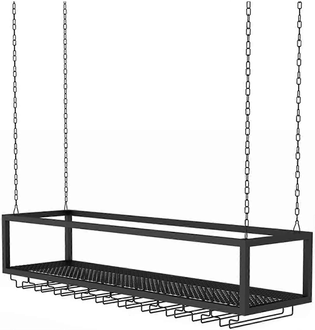 Hanging Ceiling Rack, SpaceSaving Ceiling Mounted Rack for Restaurant Bar Front, 80X25X20 CM, Black