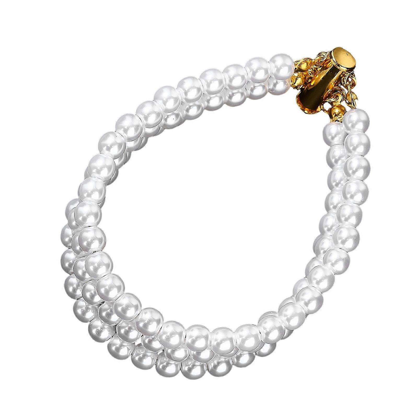 Shimmering Triple Row Simulated Pearls Elastic Bracelet Rhinestones Wristchain Handmade Crystal Accent Daily Wear Multicolor