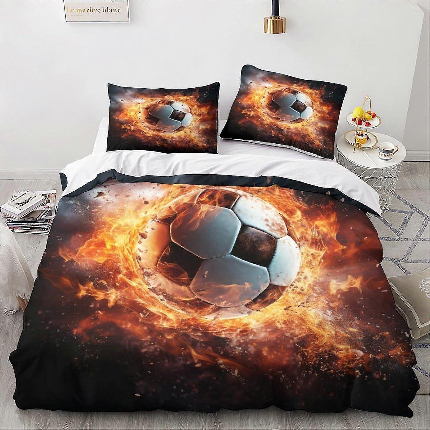 LikeEj Futebol bola edredom capa esporte impresso roupa de cama conjunto macio de microfibra futebol colcha capa com zíper fechamento rei