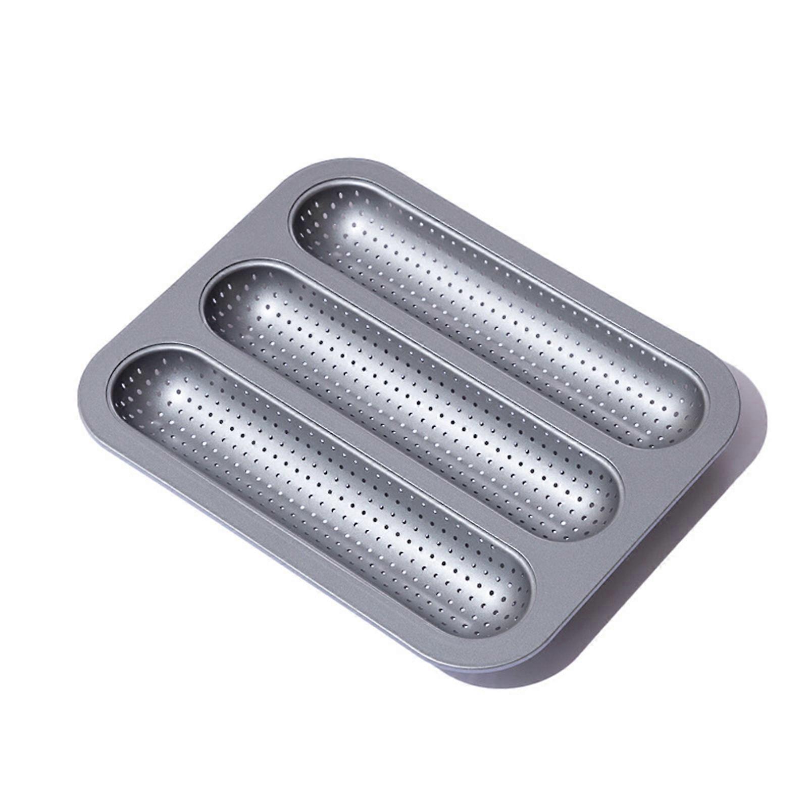 3 Mini Baguettes Baking Pan Nonstick Coating Carbon Steel Materials Optimized Heat Distribution Multicolor