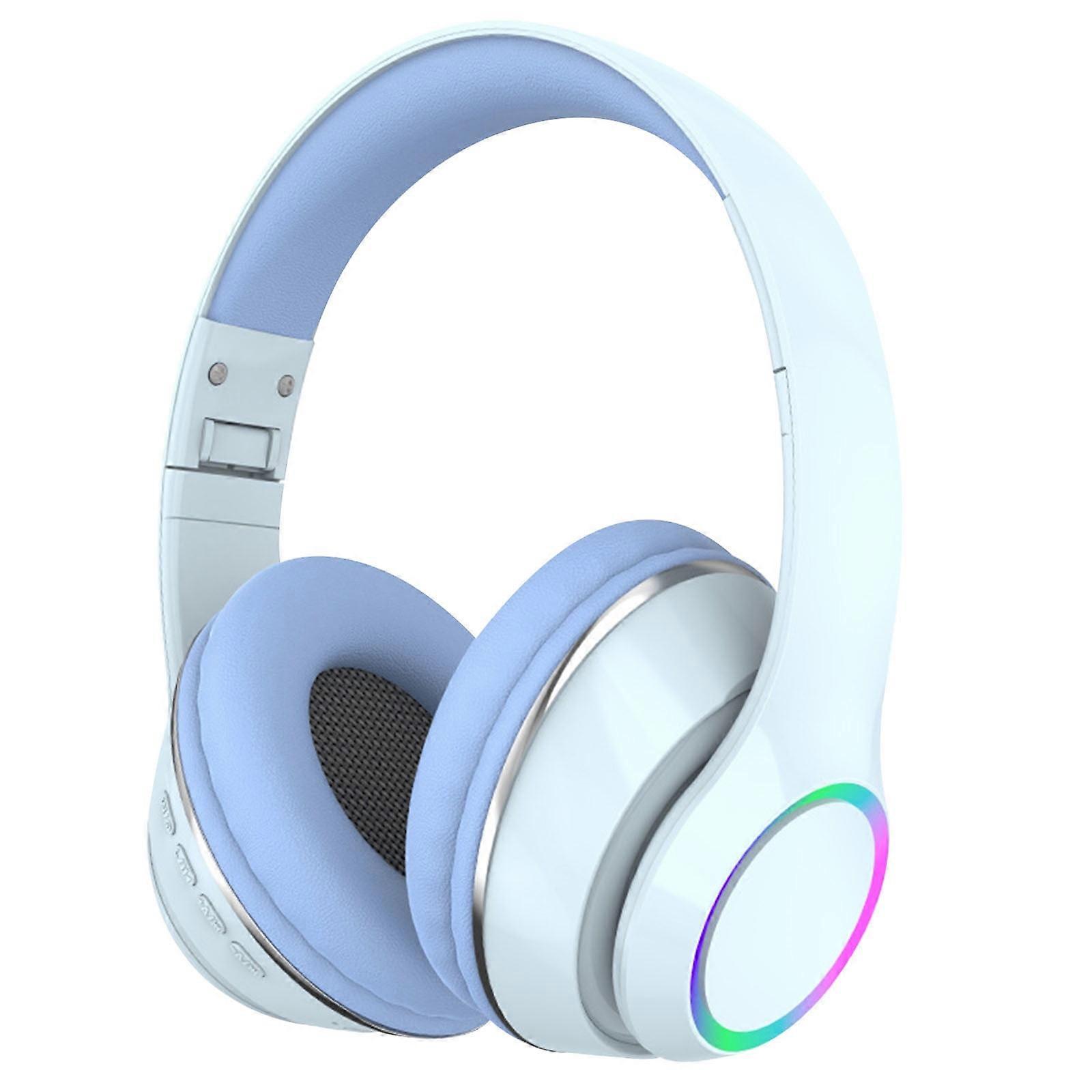 Bluetooth 5.0 Headphones with Subwoofer, Foldable Wireless Headset, Noise Cancellation, Built-in Mic, Soft Over-Ear Earmuffs, Stereo Head-Mounted