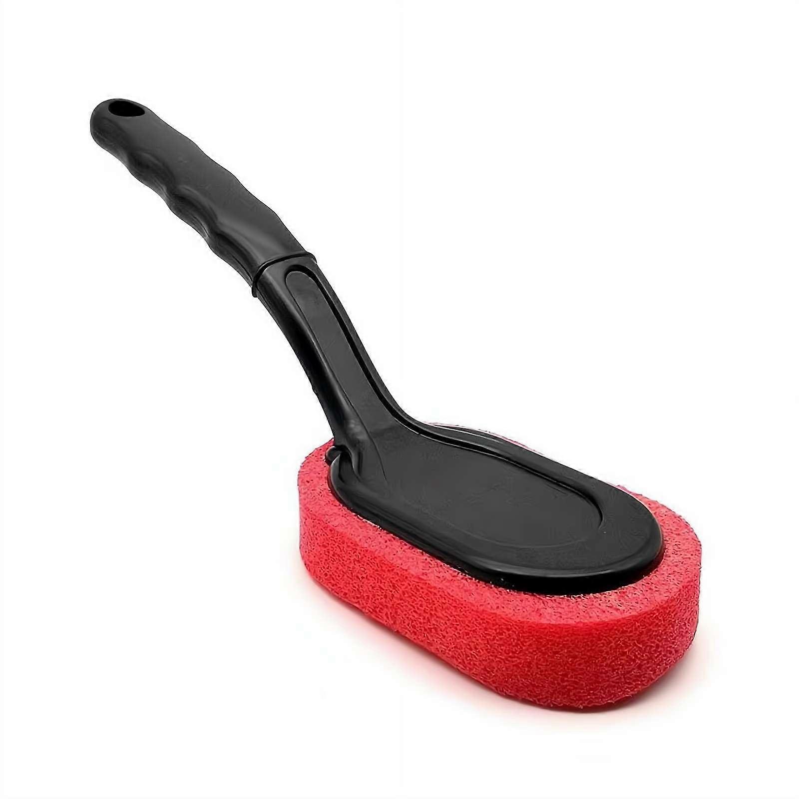 Tire Shine Applicator Brush with Long Handle Density Sponge for Car Detailing and Wheel Cleaning Red
