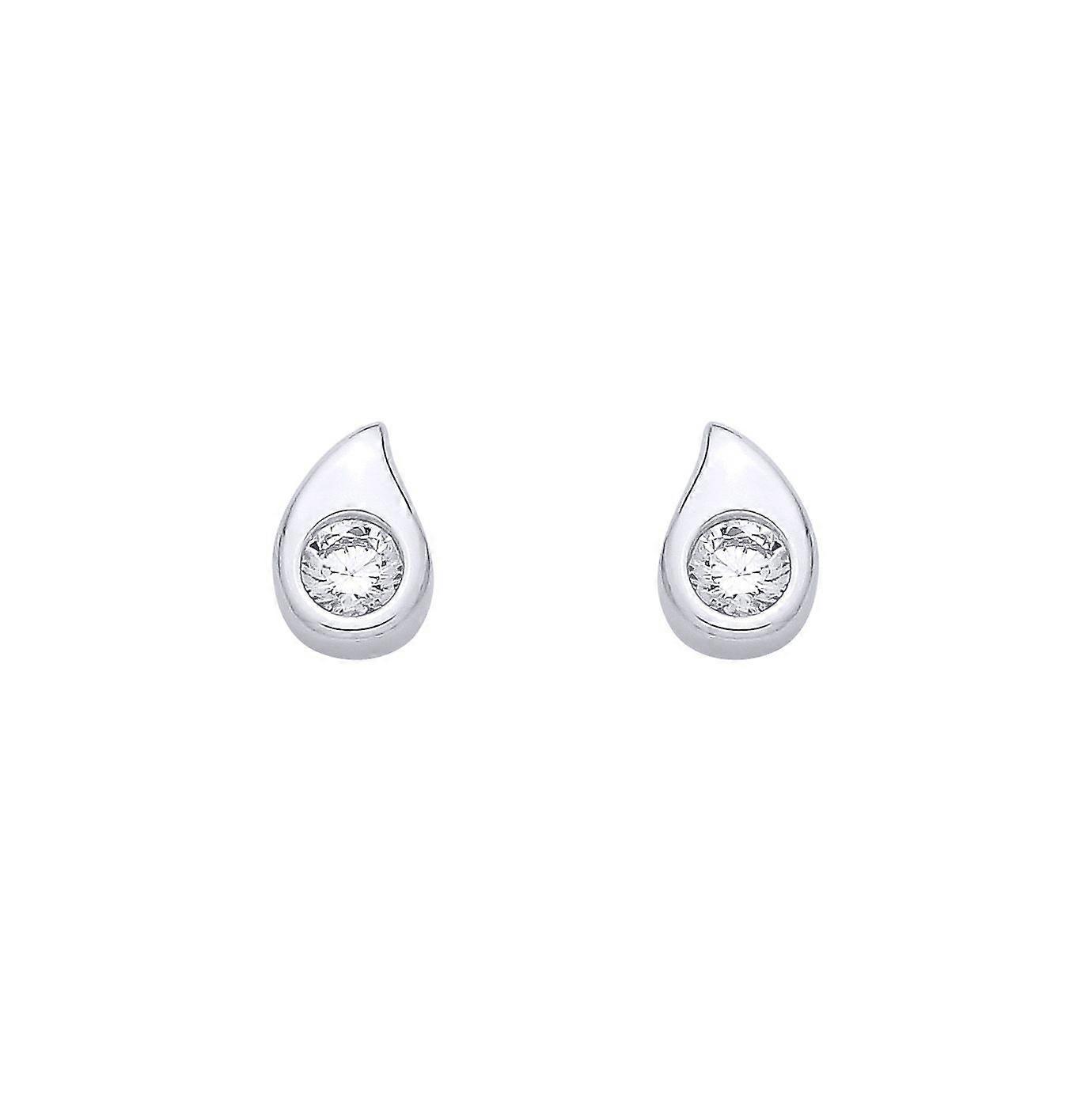Jewelco London Sterling Silver CZ Pear Drop Stud Earrings