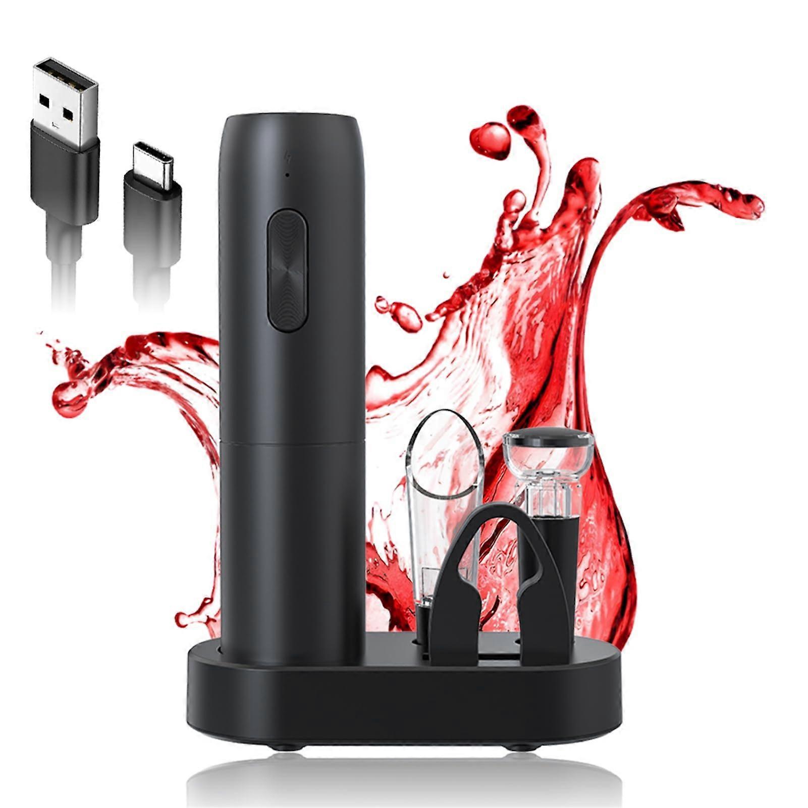 Electric Wine Opener with Rechargeable Type C Charging Base and Bottle Stopper Kit for Home Wine Tasting