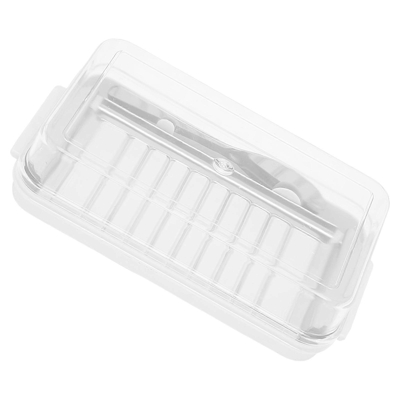 Stainless Steel Butter Slicer and Cutter Cheese Storage Container with Clear Lid for Refrigerator Organization  White