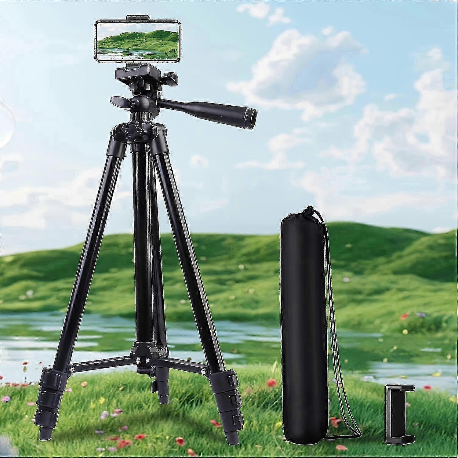 Tall Phone Tripod, 55"/140cm Tripod, Compatible With IPhone/Android Phone/Sport Camera, Perfect For Video Recording/Selfies/Live Stream/Vlogging