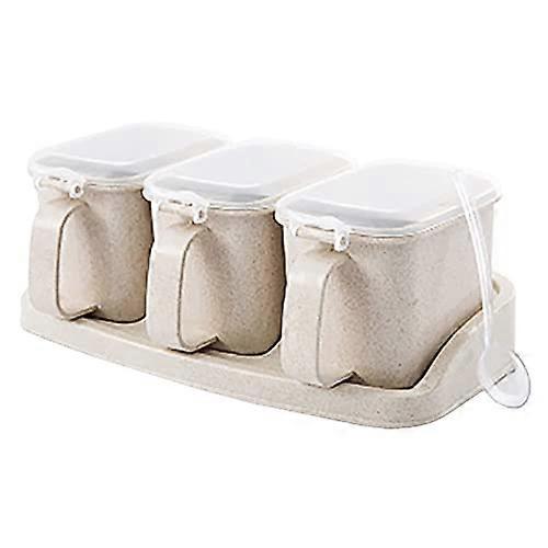 Spice Storage Container Seasoning Box Set with Lids for Salt Sugar Pepper Coffee, Pink and Beige