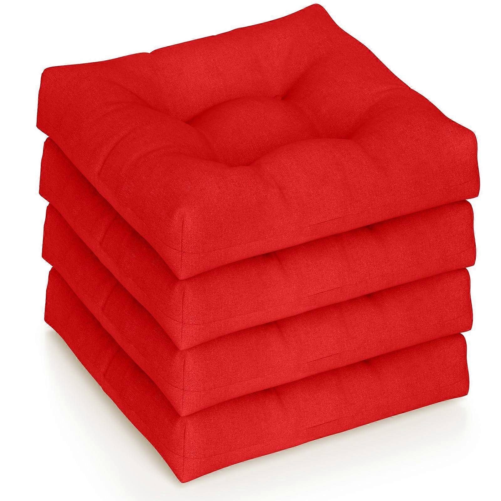 Set of 4 Waterproof Patio Chair Cushions, Tufted Outdoor Seat Pads with  Elasticity, Reversible Square Design, Red