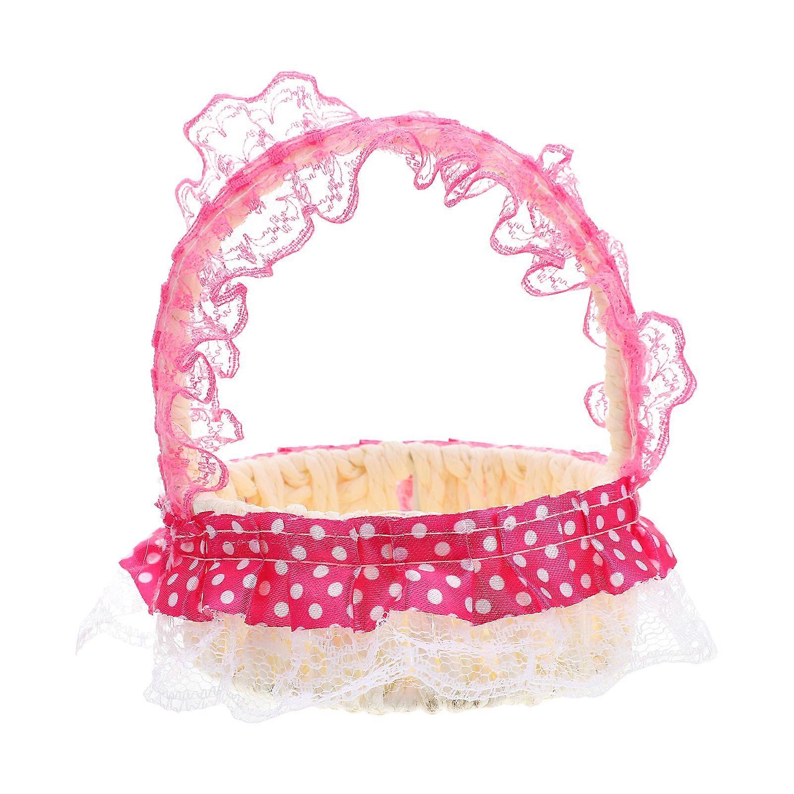 Handheld Flower Basket 2Pcs Pink Woven Multi-Functional Storage Basket