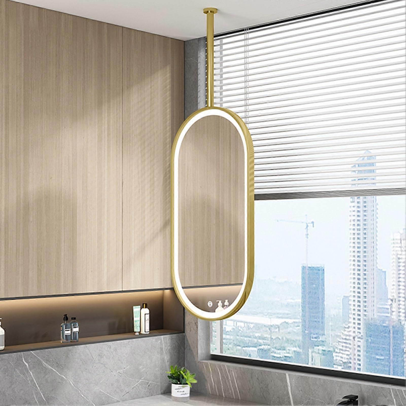 LED Bathroom Mirror with ThreeTone Lighting, Ceiling Mounted Oval Makeup Mirror 50x60cm