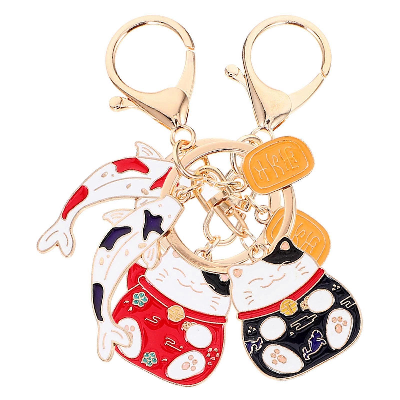 Fortune Cat Keychain for Good Luck with 2Pcs Japanese Style for Wealth