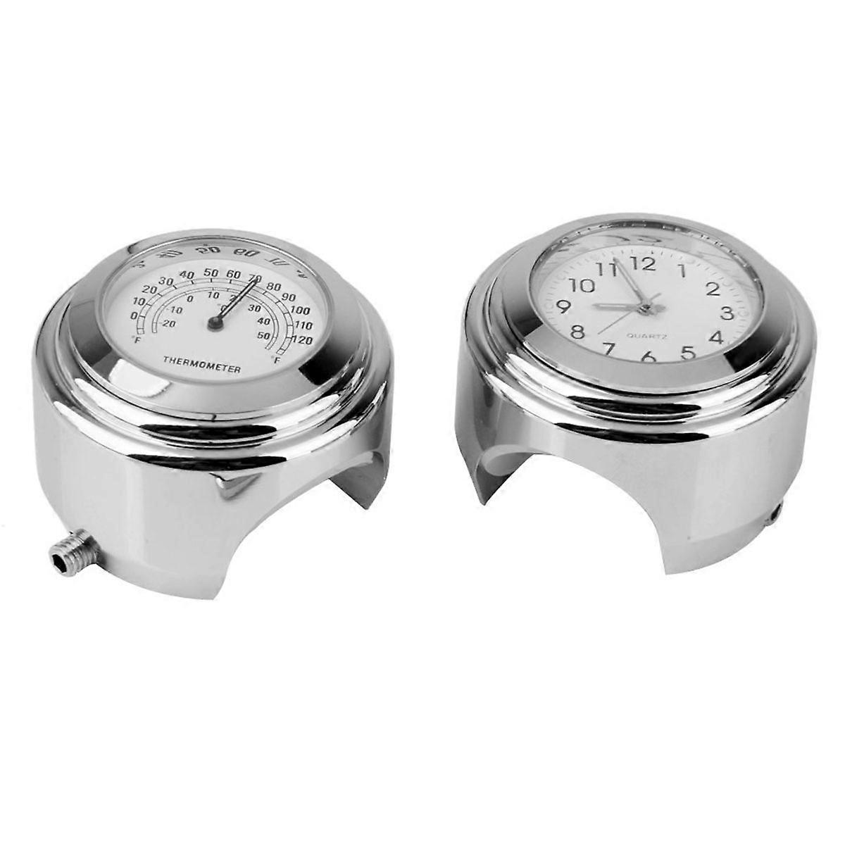Motorcycle Night Glow Temperature Meter Handlebar Clock for Motorcyclists 2Pcs