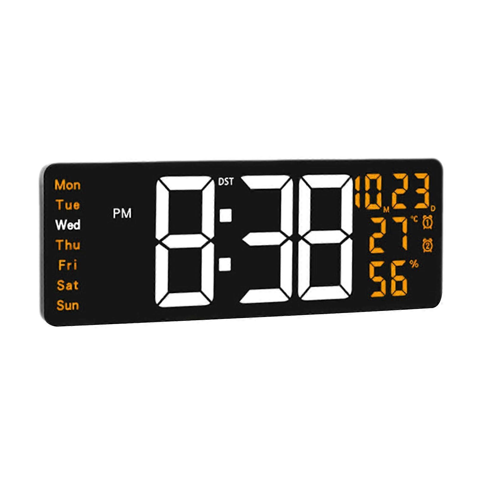 LED Digital Wall Clock with Large Display, Temperature and Humidity, Remote Brightness Control