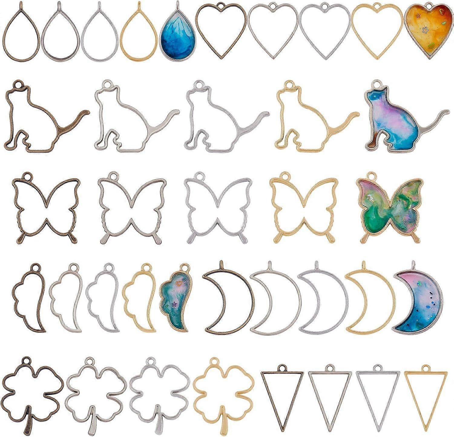 64pcs Geometric Open Bezel Pendant 8 Styles Open Back Bezel Charms Blanks Frame Pendant Hollow Charm for Resin Crafts Jewelry Making - Mixed Color