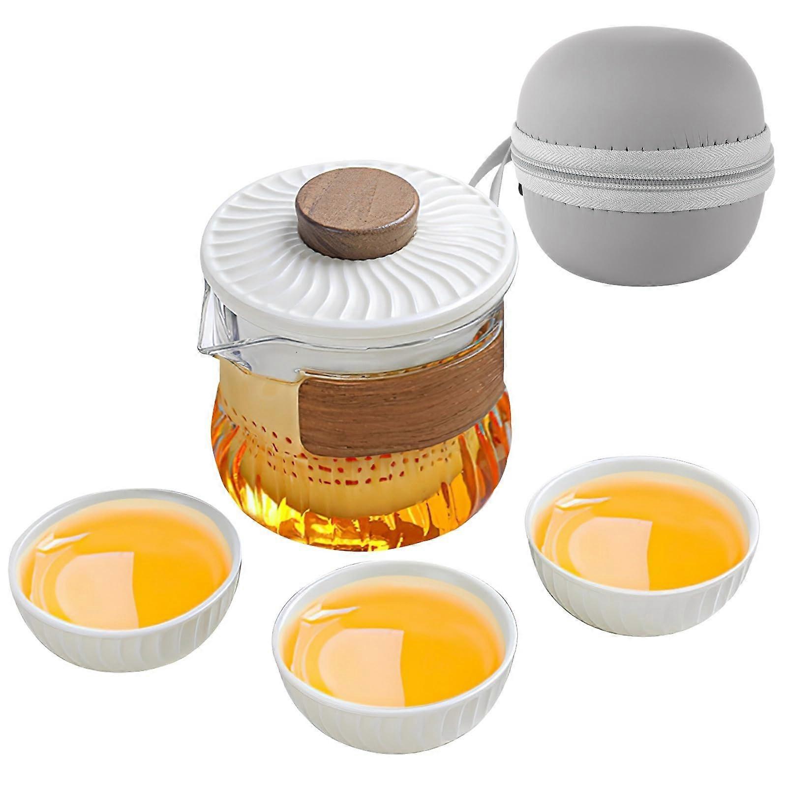 Chinese Tea Set with Travel Bag, Elegant Ceramic Kung Fu Teapot and Cups with Glass Infuser