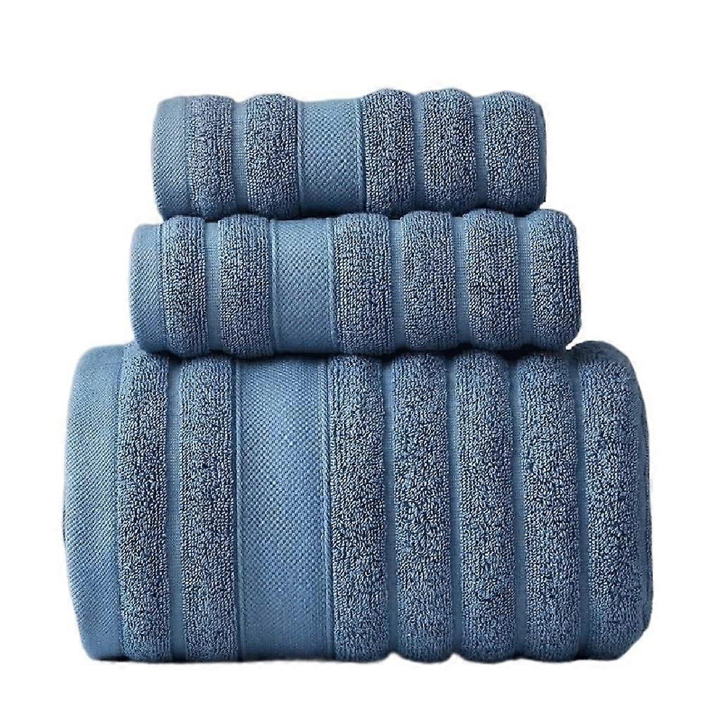 Cotton Bath Towels Set Quick Dry Soft Absorbent Hotel Quality for Bathroom Blue