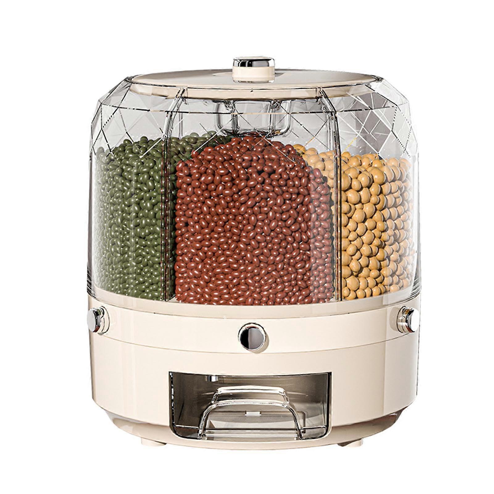 Rice Dispenser with 360° Rotating Airtight 6 Compartments for Kitchen Countertop Grain Storage