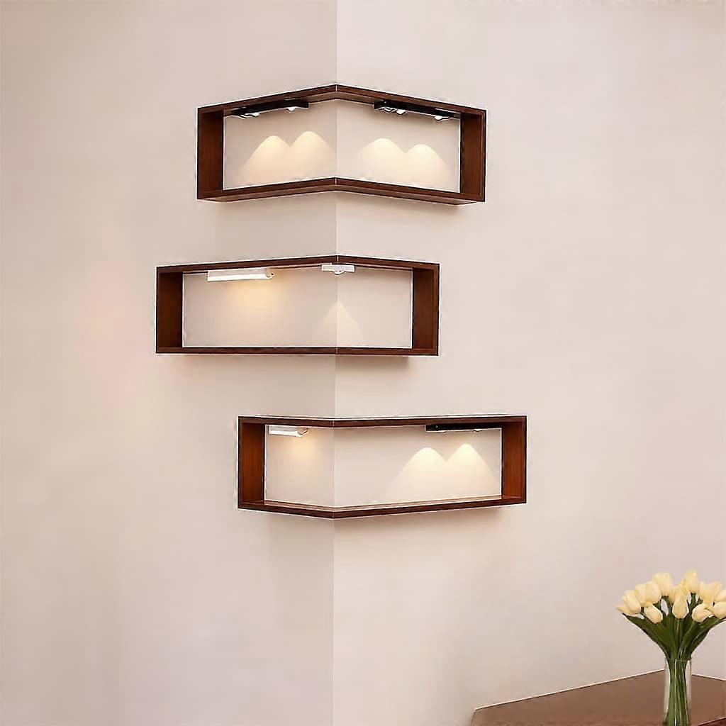 Corner Shelf with LED Light and Remote, Wall Mounted Display for Collectibles, Modern SpaceSaving Design (3)