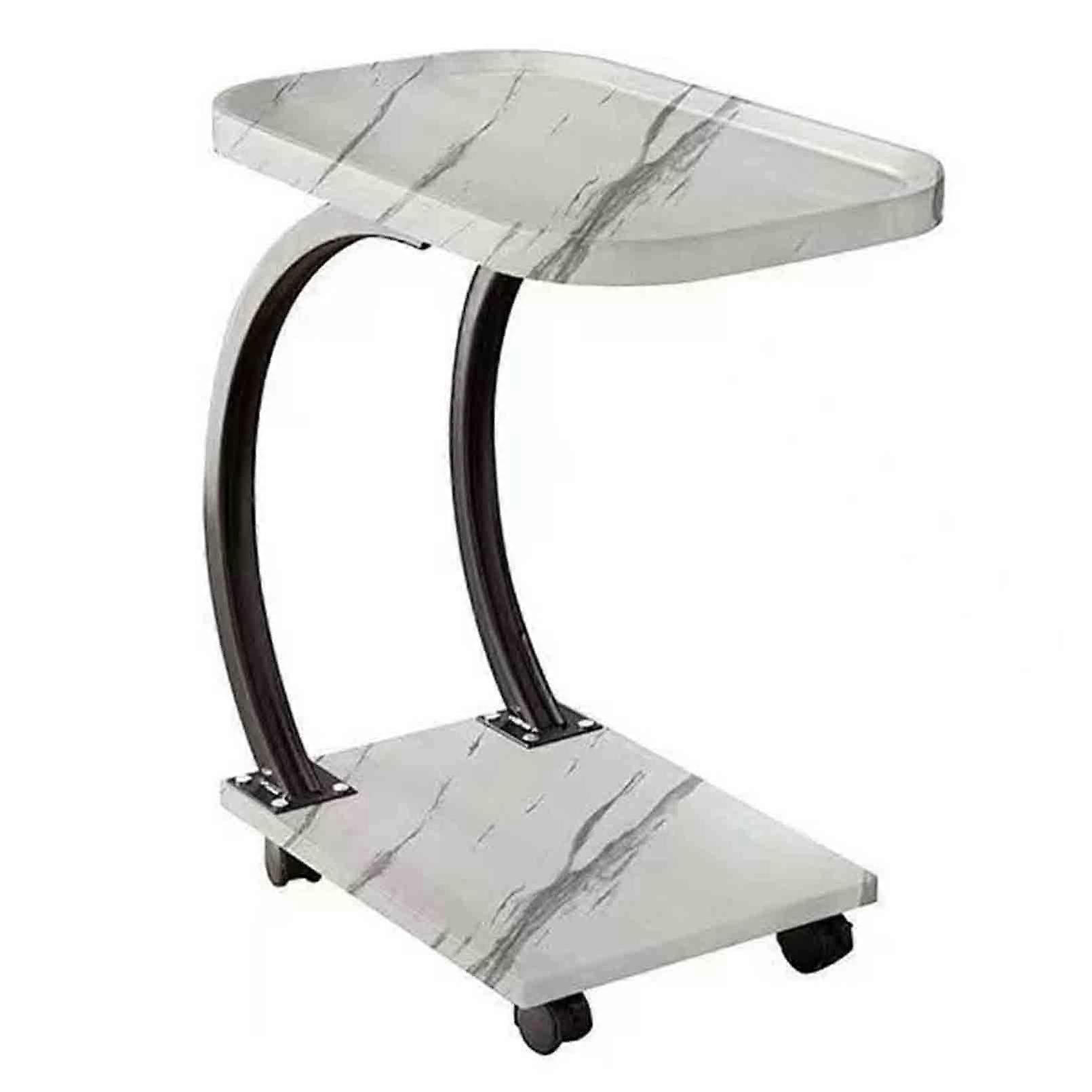 C Shaped Side Table with Wheels, Modern Metal Frame for Living Room Bedroom Office, MultiPurpose Durable Design