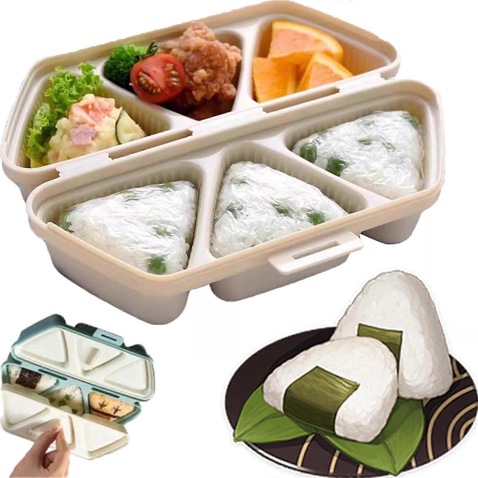 6Cavity Onigiri Mold Rice Ball Maker, Triangle Sushi Musubi BPA with Press Lid, Khaki