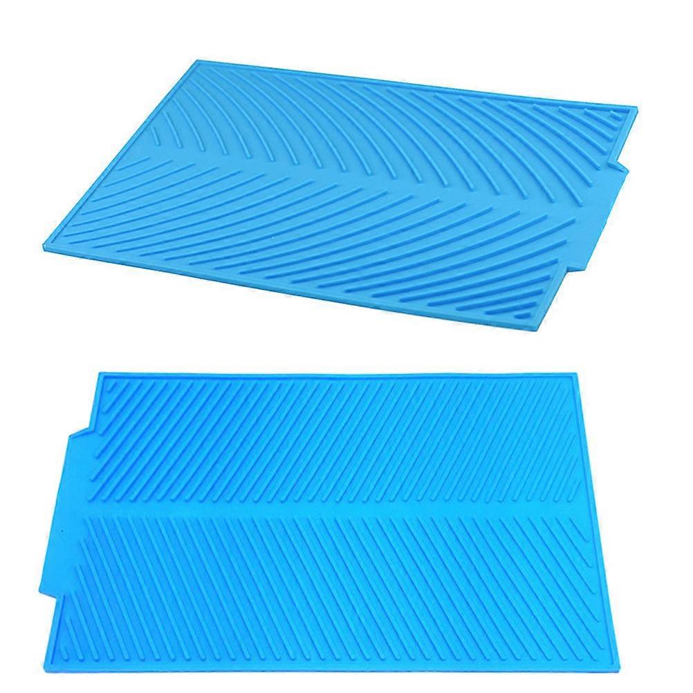 Dish Drying Mat Silicone Kitchenware Heat Resistant Dishwasher Safe Foldable 1Set Blue