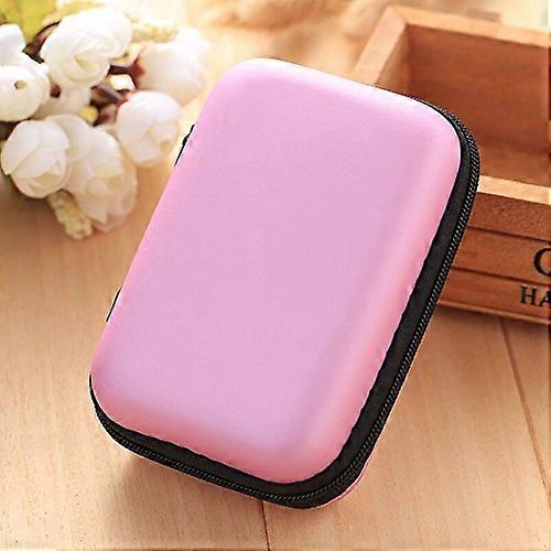 Earphone Carrying Case Hard Shell Shockproof Storage Box for Headphones USB Cables Pink