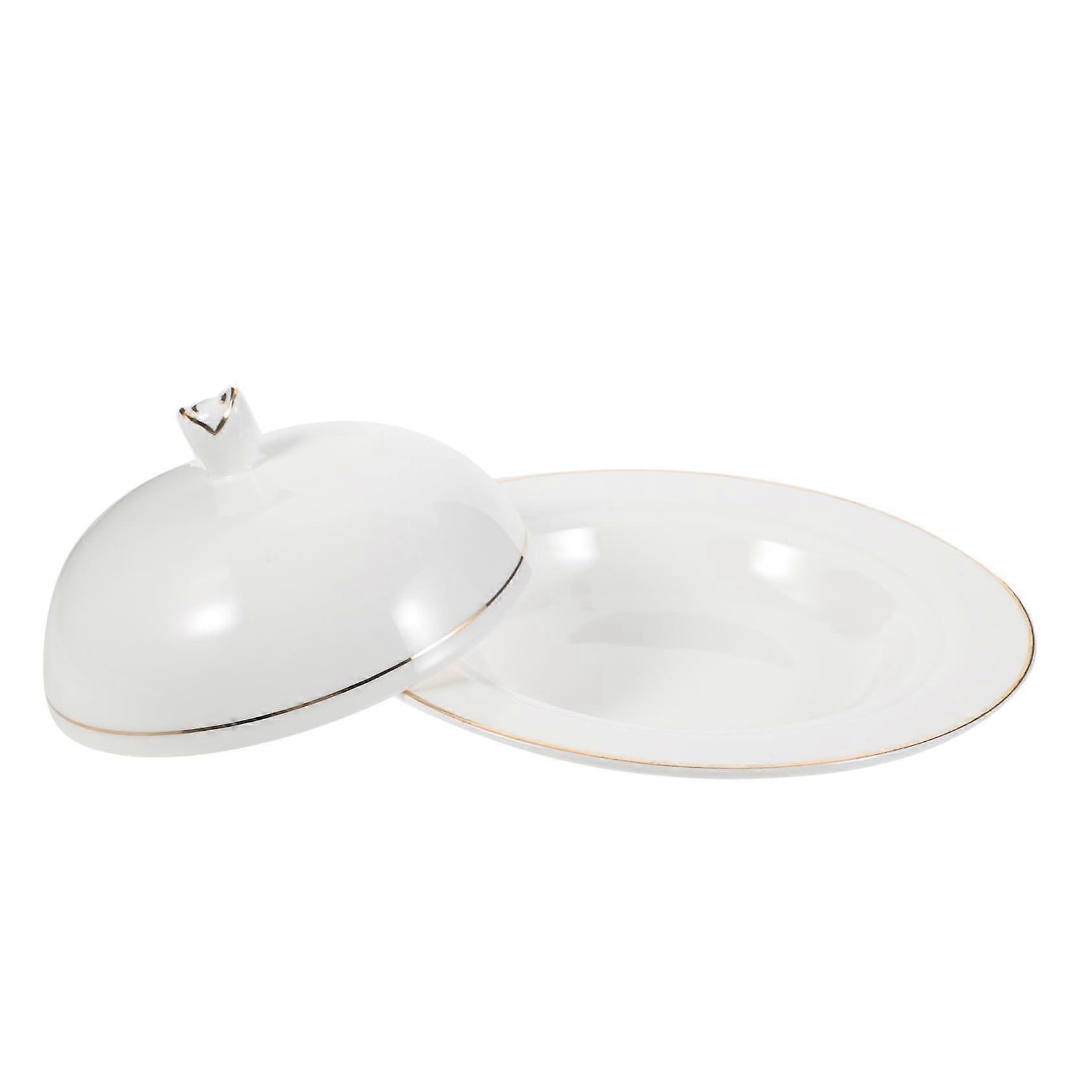 Ceramic Serving Plate with Elegant Dome Cover for Steak Salad Party Dinner