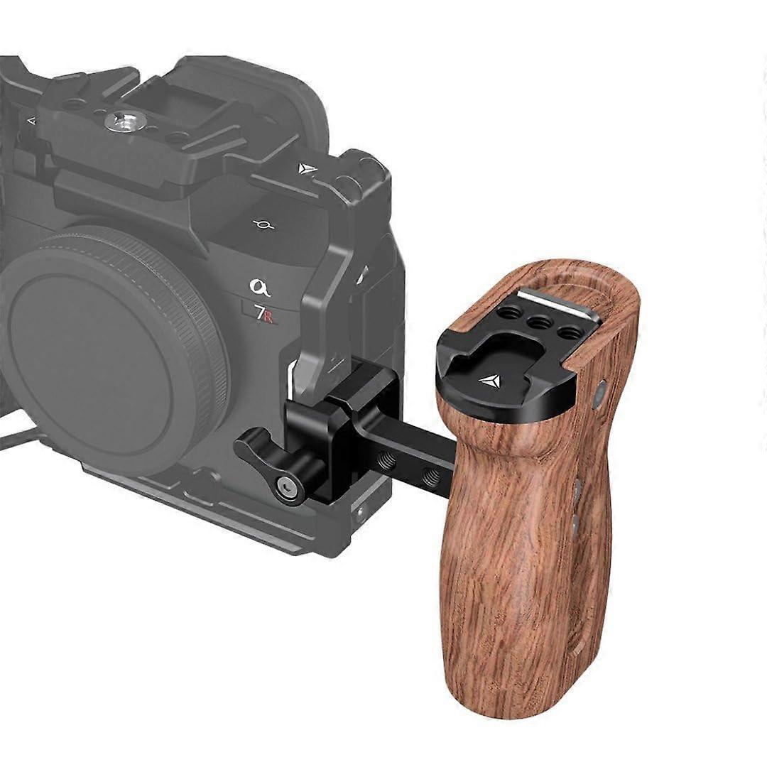 Universal Wooden Camera Cage Side Handle with Cold Shoe and Quick Release Adjustable Grip