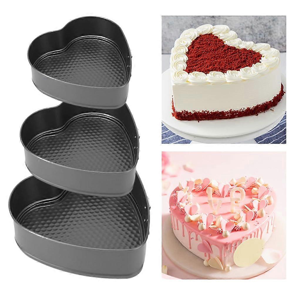 Heart Shaped Springform Cake Pan Set, Non Stick Cheesecake Tin with Easy Release Base, 3 Sizes Black