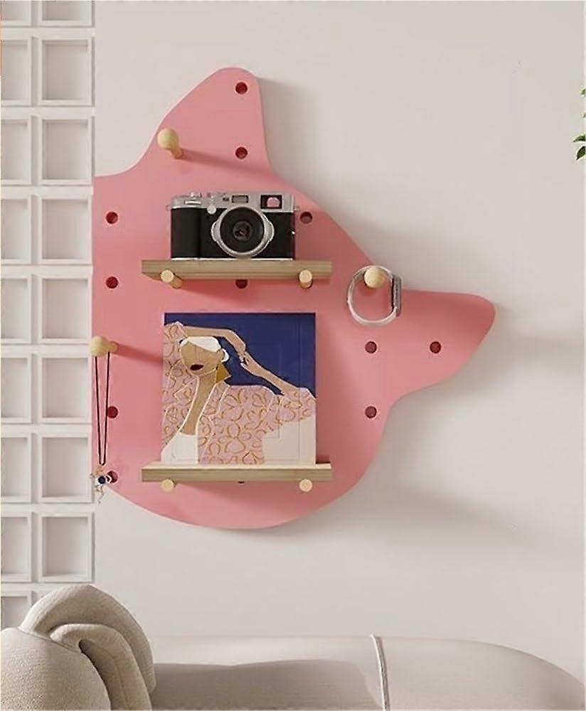 Pink Solid Wood Pegboard Wall Organizer with Shelves, WallMounted Storage for Home and Office