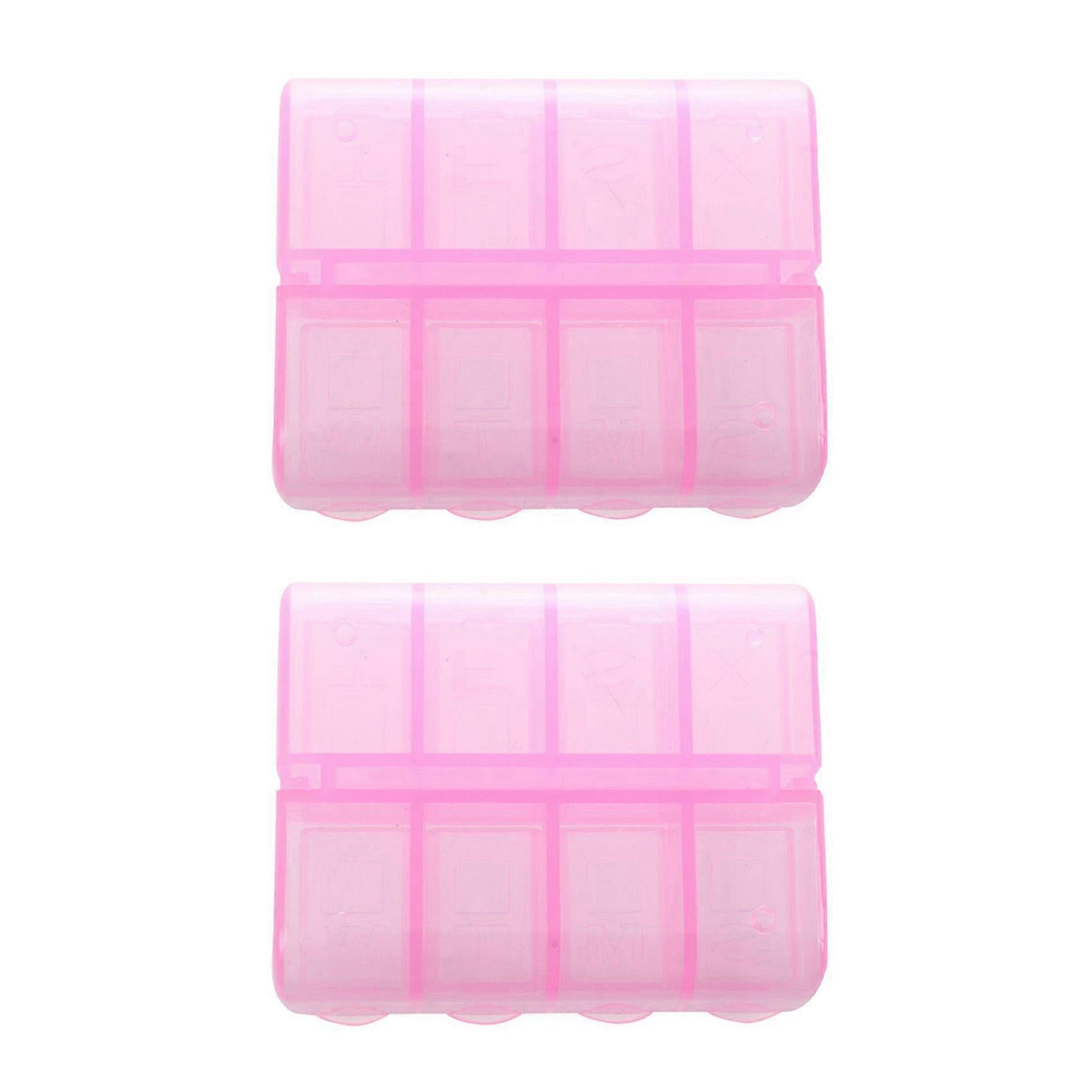2X Plastic Rectangle 8 Compartments 7 Days Medicine Pill Box Pink