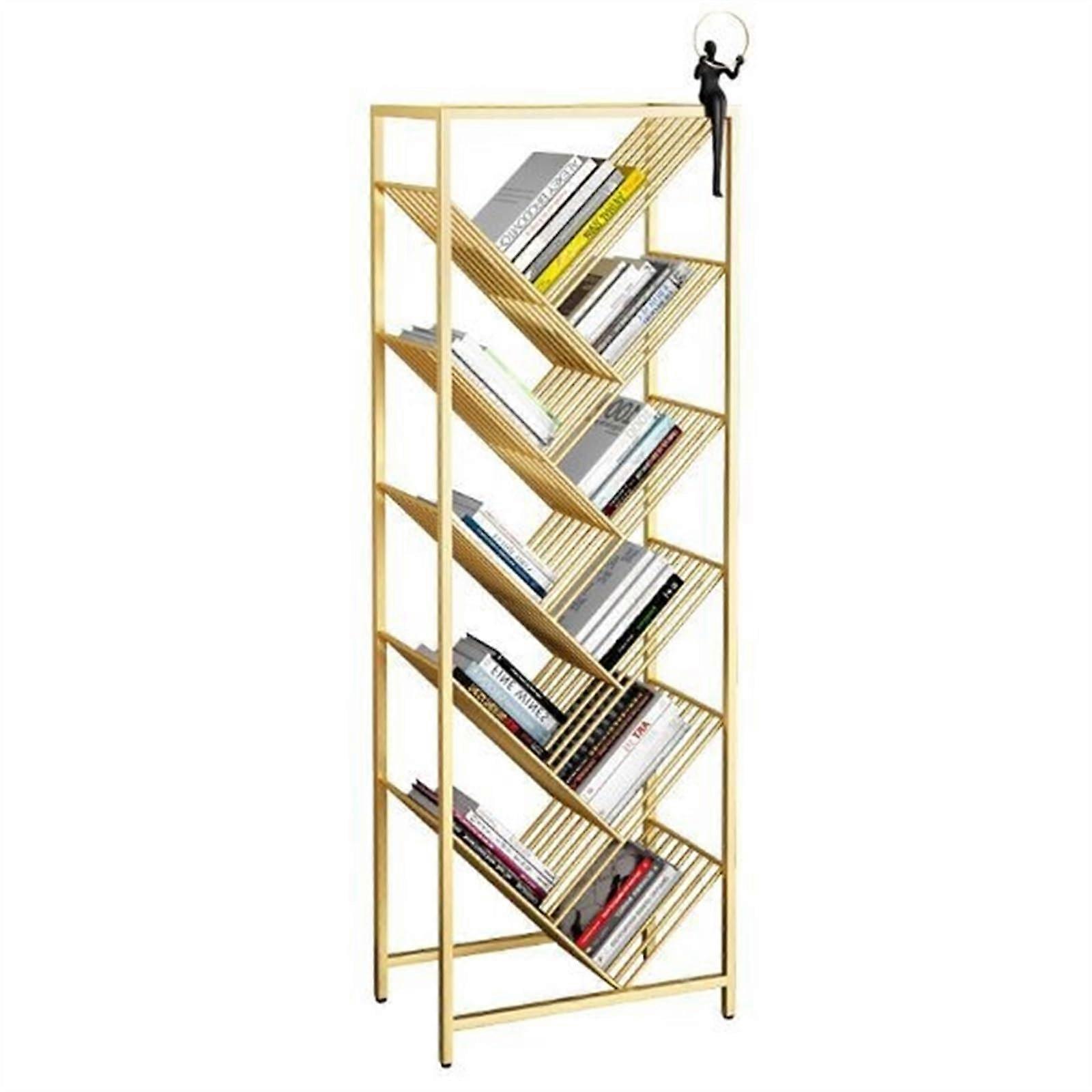 Large FloorStanding Bookshelf TreeShaped MultiLayer Iron Bookcase with Large Capacity Storage
