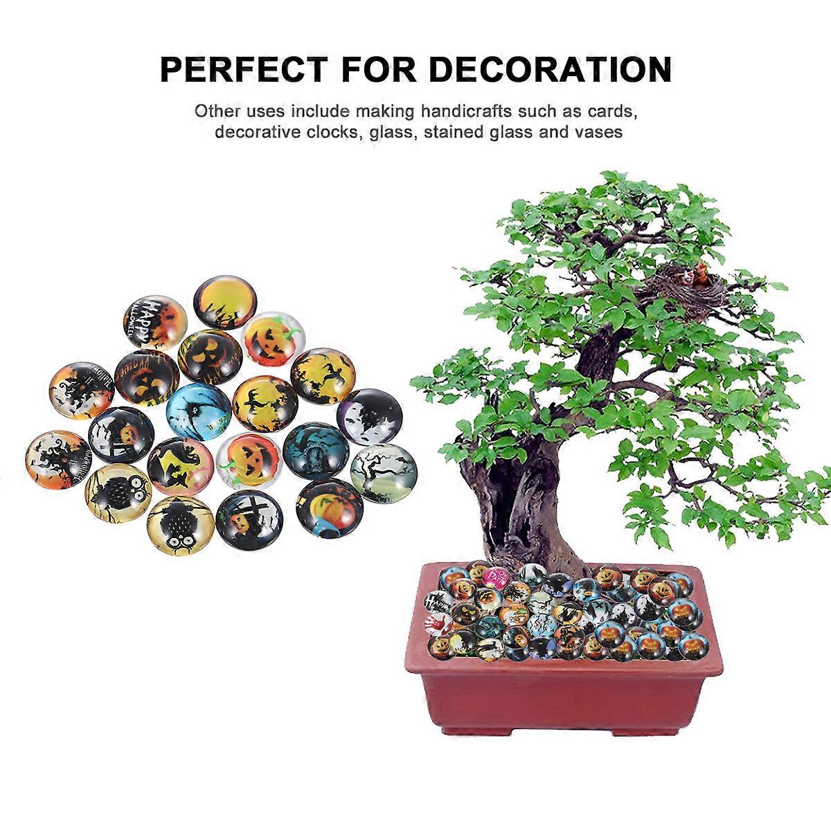Halloween Pattern Glass Patch Round Time Gemstone for Decoration 60Pcs